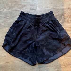 Lululemon Tracker Short, Black Camo, 5" length, Size 4